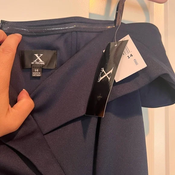 Xscape Strapless Midi Navy Dress - Picture 2 of 3